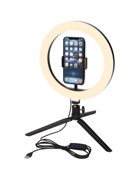 Studio ring light with phone holder and tripod