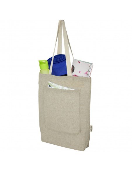 Pheebs 150 g/m² recycled cotton tote bag with front pocket 9L