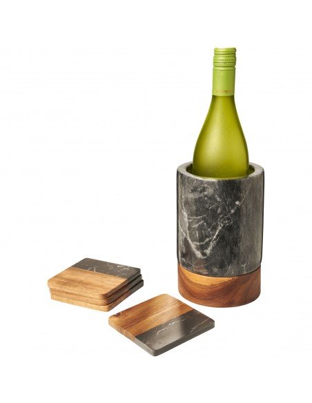 Harlow marble and wood wine cooler