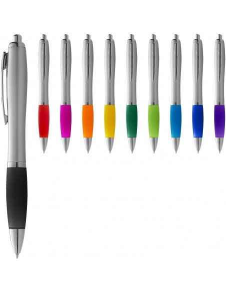 Nash ballpoint pen with silver barrel and coloured grip