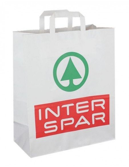 Balti KRAFT popieriniai maišeliai su plokščiomis rankenomis