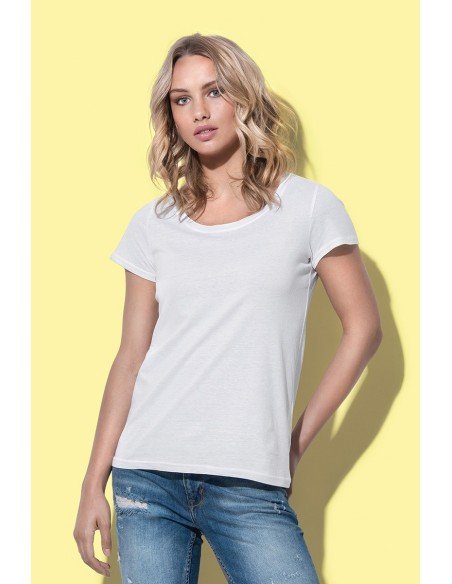 Moteriški marškinėliai platesne apykakle