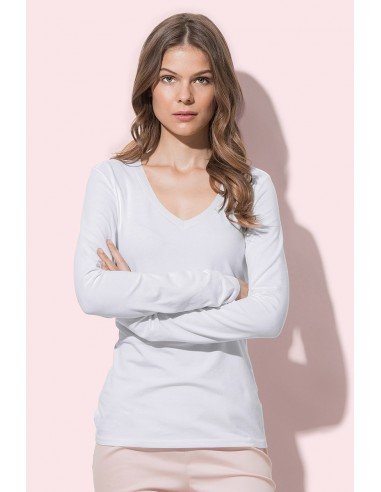 Moteriški marškinėliai ilgomis rankovėmis V formos kaklu
