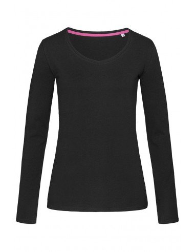 Moteriški marškinėliai ilgomis rankovėmis V formos kaklu