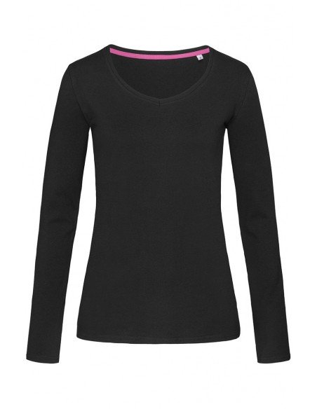 Moteriški marškinėliai ilgomis rankovėmis V formos kaklu