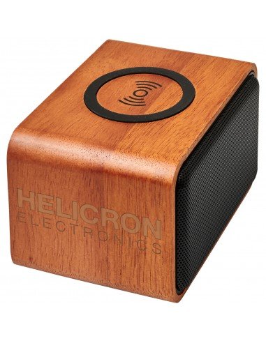 Wooden speaker with wireless charging pad