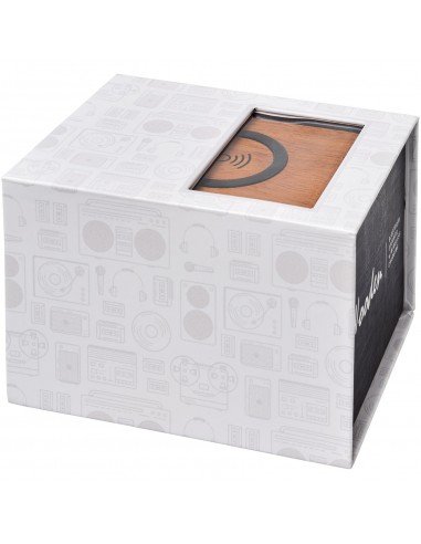 Wooden speaker with wireless charging pad