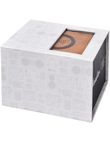 Wooden speaker with wireless charging pad