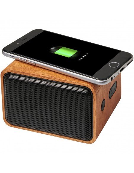 Wooden speaker with wireless charging pad