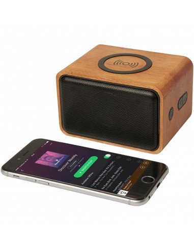 Wooden speaker with wireless charging pad