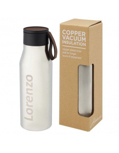 Ljungan 500 ml copper vacuum insulated stainless steel bottle with PU leather strap and lid Ljungan 500 ml copper vacuum insulated stainless steel bottle with PU leather strap and lid