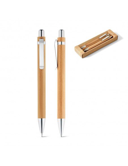 GREENY. Ball pen and mechanical pencil set in bamboo