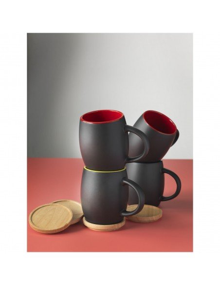 Hearth 400 ml ceramic mug with wooden coaster