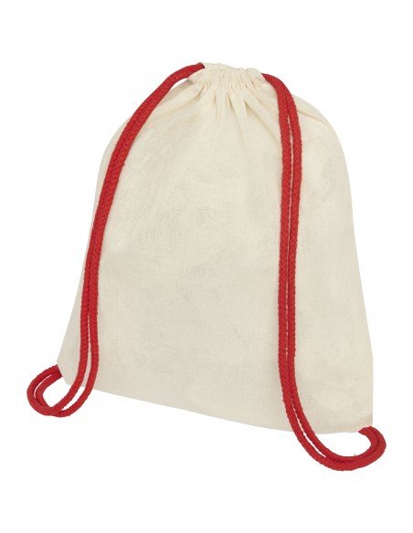 Oregon 100 g/m² cotton drawstring backpack with coloured cords