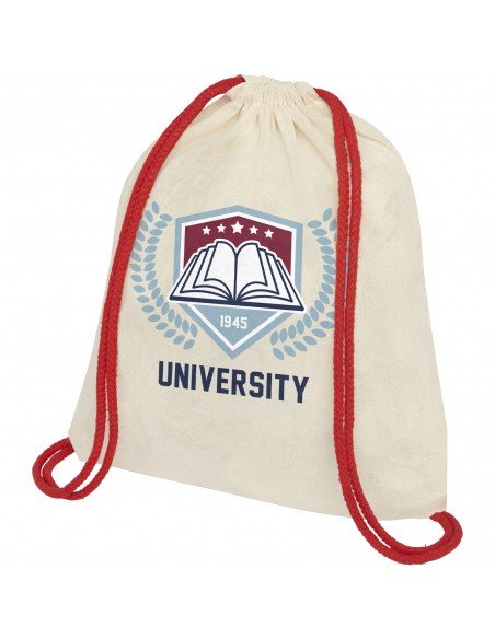 Oregon 100 g/m² cotton drawstring backpack with coloured cords