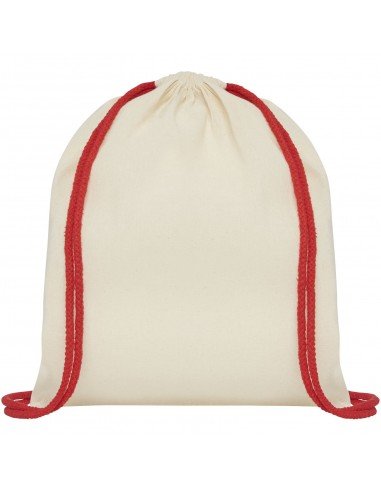 Oregon 100 g/m² cotton drawstring backpack with coloured cords