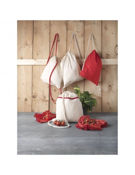 Oregon 100 g/m² cotton drawstring backpack with coloured cords