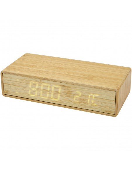 Minata bamboo wireless charger with clock