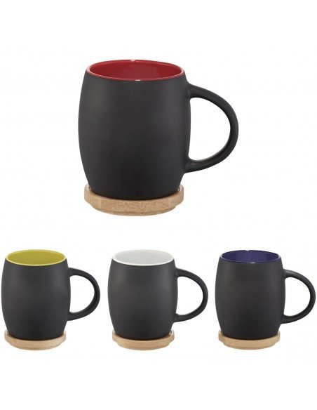 Hearth 400 ml ceramic mug with wooden coaster